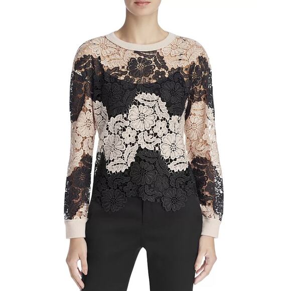 Alice + Olivia Jesse Guipure Lace Wool Knit Crew Neck Pullover Sweater XS - Picture 1 of 7